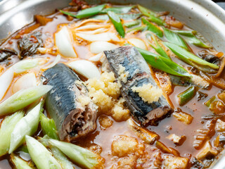 Mackerel kimchi stew in a pot