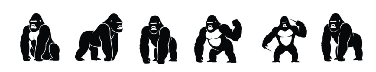 gorilla silhouette set illustration
