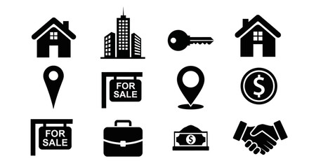 Real estate icon set simple black glyph vector design for property investment and business concepts