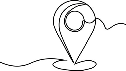  Minimalist representation of a location pin showcases its significance in navigation, providing direction and geographic reference. Continuous one line vector illustration of pin location .