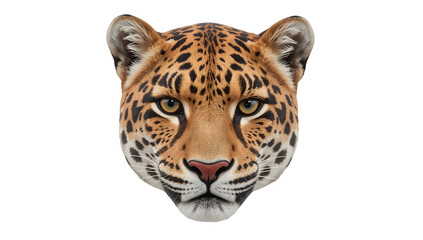 Obraz premium Jaguar face closeup isolated on the transparent background, realistic wild cat portrait with detailed fur, intense eyes, and natural markings