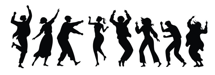 group of young happy dancing people dancing characters