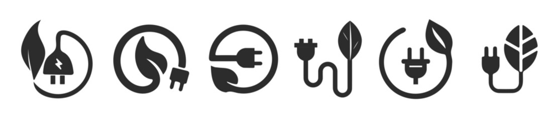 green energy plug icon set 