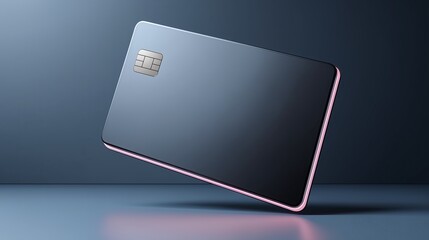 Modern credit card mock up with sleek design, floating above a reflective surface, showcasing innovative technology and minimalistic aesthetics for financial branding and marketing purposes