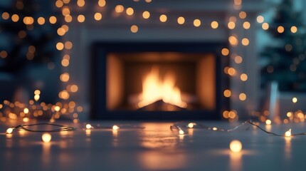 Cozy Fireplace with Christmas String Lights