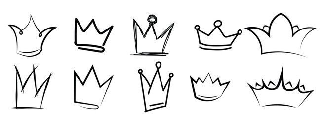 hand drawn sketch of crowns vector illustration.