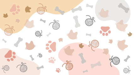 Beige and white background with yarn balls, bones, and paw icons forming a clean minimalist cat pattern. Ideal for pet product packaging, veterinary branding, or cute cat care visuals