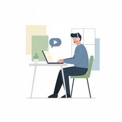 Man Watching Online Training Video, E-Learning and Remote Education Concept