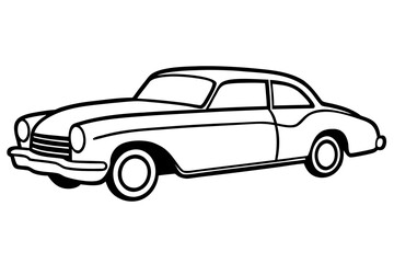 retro car outline vector, vintage car line art icon