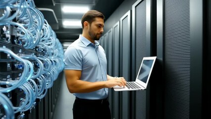 IT technician works on server maintenance in a data center - Powered by Adobe