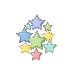 A vibrant collection of colorful cartoon stars illustration.