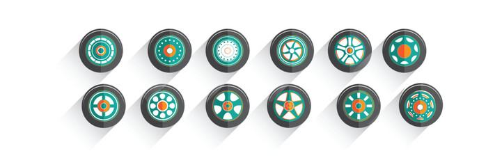 hubcaps flat vector illustration.