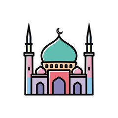 Colorful Mosque Illustration with Dome and Minarets.