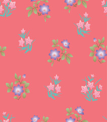Japanese Garden Flower Motif Vector Seamless Pattern