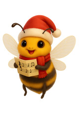 Obraz premium Carol-singing bee with Santa hat and song sheet cutout transparent png