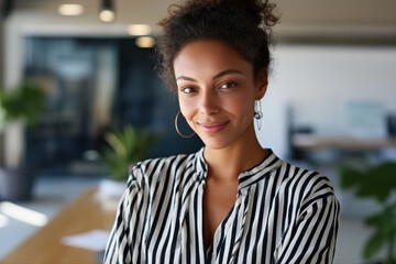 Confident young african female professional in modern office portrait