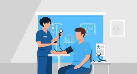 Medical Professional Checking Patient's Blood Pressure in a Clinical Healthcare Setting