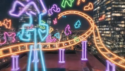 national doodle day creative neon doodles brighten city skyline at night