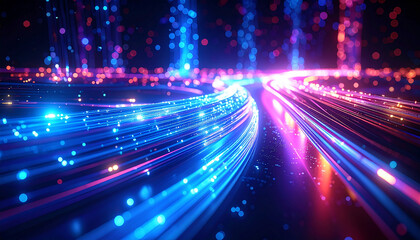 Data Flow Highway: A visual representation of data streams in motion, illustrating the dynamic flow of information and technological advancement.