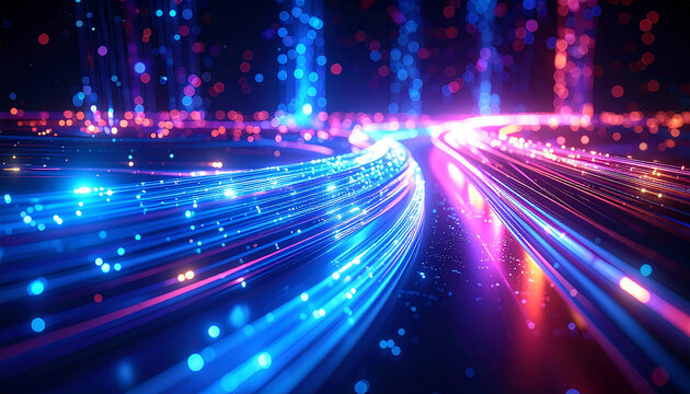 Data Flow Highway: A visual representation of data streams in motion, illustrating the dynamic flow of information and technological advancement. - Powered by Adobe