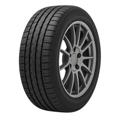 Obraz premium Black car tire with detailed alloy wheel cutout transparent png
