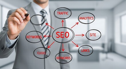 Man outlining SEO strategy for online business growth and development
