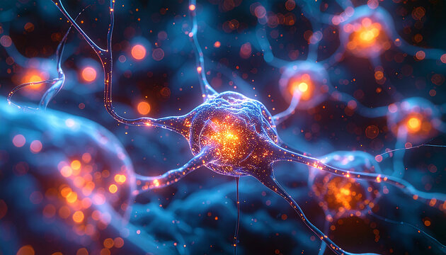 Microscopic marvel: Witness the intricate network of neurons firing electrical impulses, a visual journey into the human brain's core