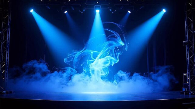 Stage with blue lights and smoke