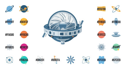 Colorful space and science concept icons with satelite design for educational purposes