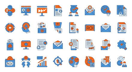 Fototapeta premium Business analysis and data insights vector icons showcasing key performance indicators with modern