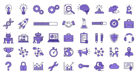 Business innovation and technology linear style icons featuring elements of business success and © Azrha