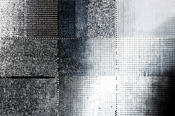 abstract digital dither bitmap glitch grid background, halftone pixelated noise texture. futuristic black geometric matrix pattern for modern designs