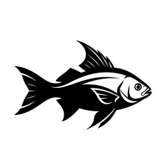 Black and white fish vector illustration for logo design or graphic element aquatic animal silhouette swimming
