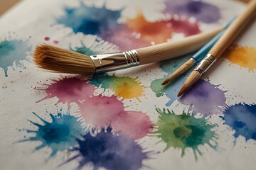 Fototapeta premium Brushes resting on an open sketchbook