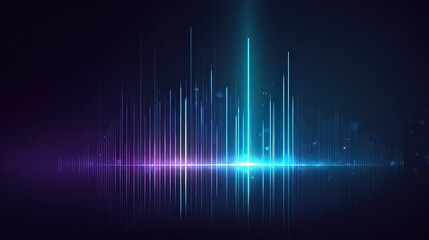 Abstract Soundwave Vertical Lines of Varying Intensity with Luminous Blue and Purple Gradient on Dark Background