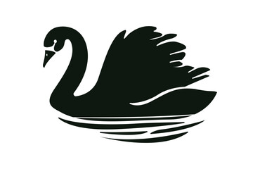 swan on the water silhouette, duck on the pond vector illustration