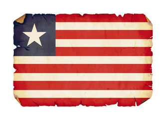Liberia retro flag png. Isolated old worn and torn paper flag of Liberia illustration transparent png