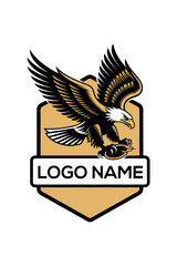 Stylized eagle flying, powerful shield emblem logo.