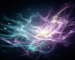 Abstract Nebula in Deep Space with Swirling Light and Amethyst Hues a Gigapixel Detailed Render of Celestial Dust and Glowing Particles