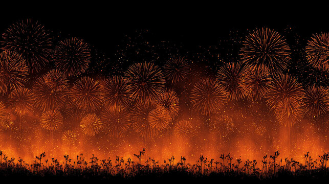 Colorful of fireworks orange color tone , black background.