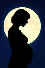 A woman is standing in front of a full moon