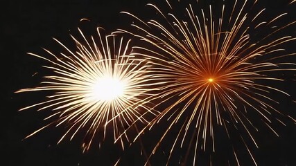 Explosive fireworks illuminate the night sky with brilliant golden bursts of light and celebration.