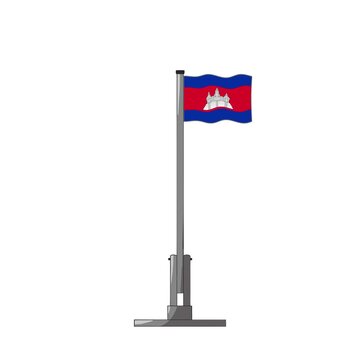 Cambodia Flag Rising and Waving Animation on Flagpole