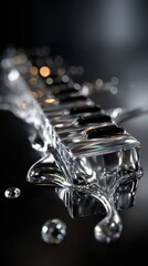 Abstract Piano Keys Crafted From Sparkling Water Reflecting Light Against Dark Background