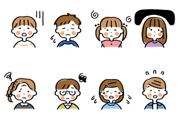 悲しい表情のこどもたちの上半身イラストセット①