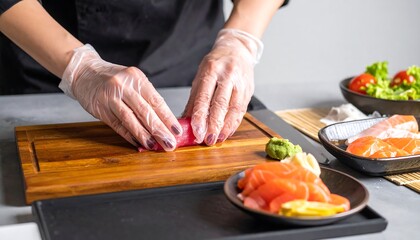 Preparing Fresh Sushi - A Culinary Art in Motion.