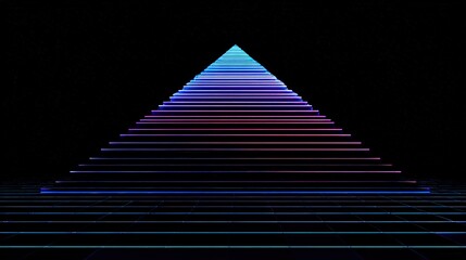 Abstract Pyramid with Glowing Blue and Pink Lines in Dark Space with Stars Digital Art