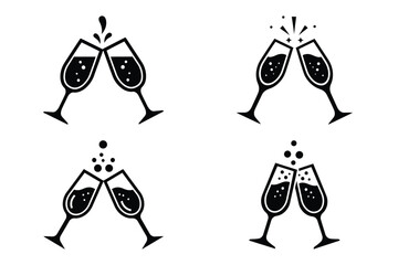 champagne toast vector silhouette black icon