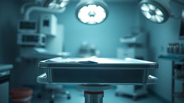 forceps. Surgical tools arranged precisely under bright light, showcasing sterile medical precision and modern equipment. STEM education sheets.