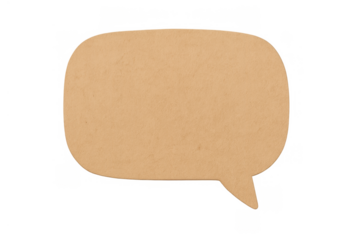 Brown paper speech bubble for communication and dialogue, cutout element with transparent background